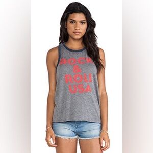 Revolve Chaser Rock and Roll USA Burnout Grey Lightweight Tank NEW Small